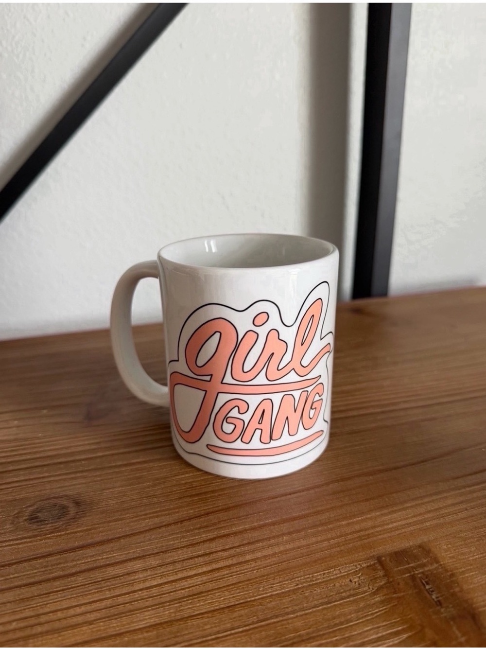 Vintage 90s Girl Gang White Ceramic Mug with Peach Lettering
